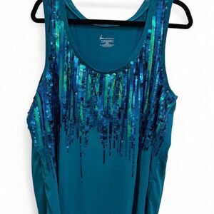 Lane Bryant Women's Blue & Green Turquoise Unique Sequin Tank Top